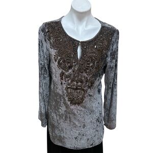 Boston Proper Metallic Gray Embellished Blouse